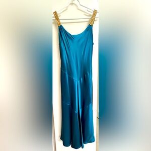 ABS Allen Schwartz Knee-Length Teal/Gold Satin Dress - Size 8